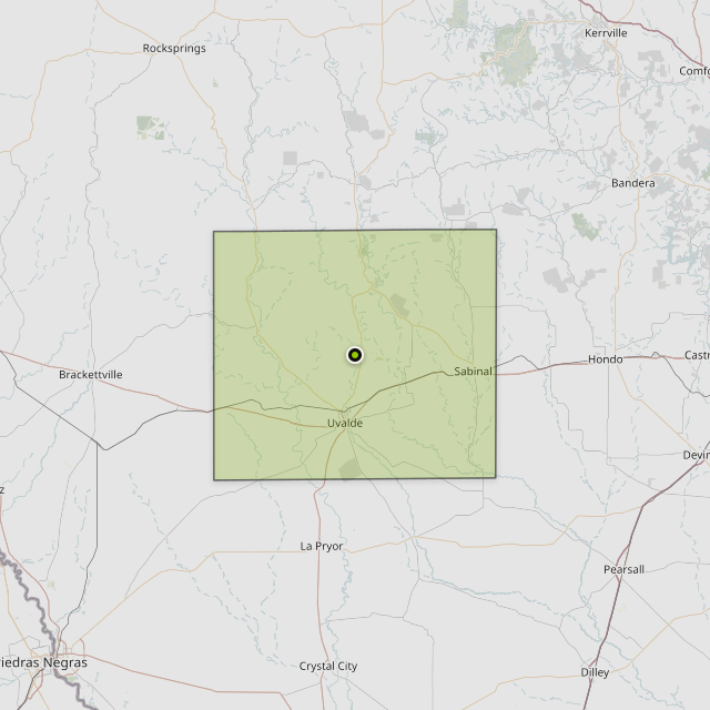 Map showing Uvalde County around Uvalde, TX