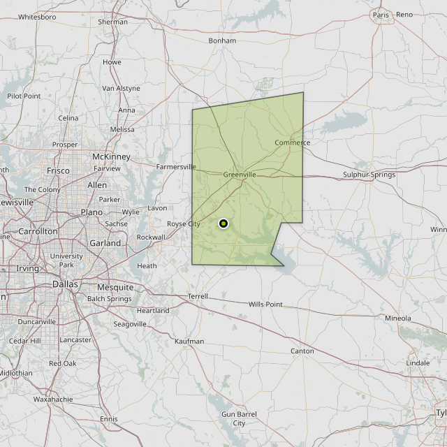 Map showing Hunt County around Quinlan, TX