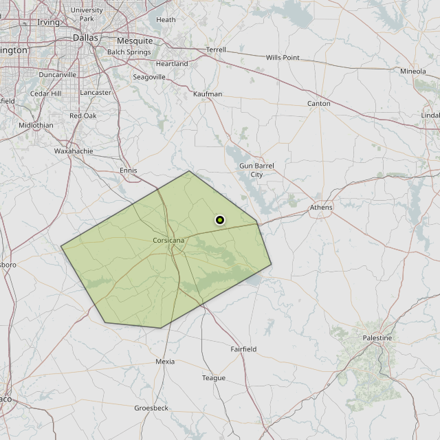 Map showing Navarro County around Kerens, TX