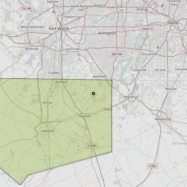 Map showing Johnson County around Mansfield, TX