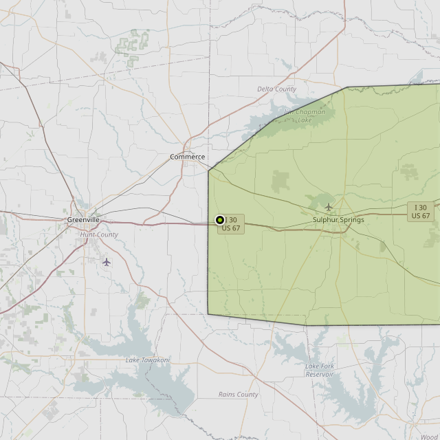 Map showing Hopkins County around Commerce, TX