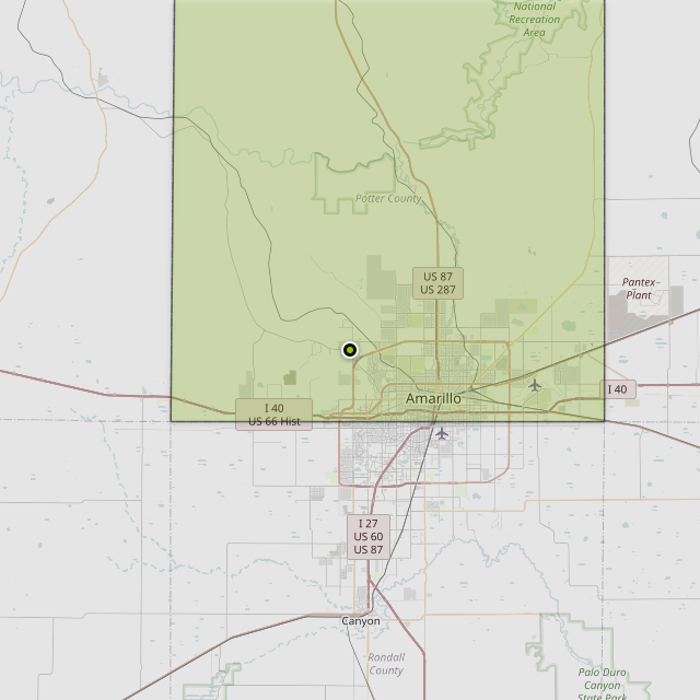 Map showing Potter County around Amarillo, TX