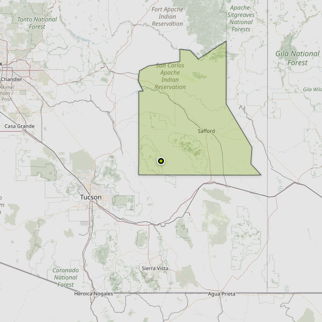 Map showing Graham County around San Manuel, AZ