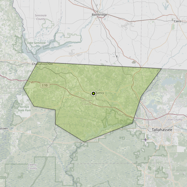 Map showing Gadsden County around Quincy, FL