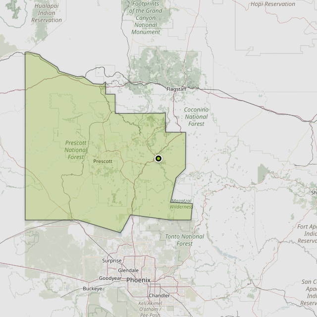 Map showing Yavapai County around Camp Verde, AZ