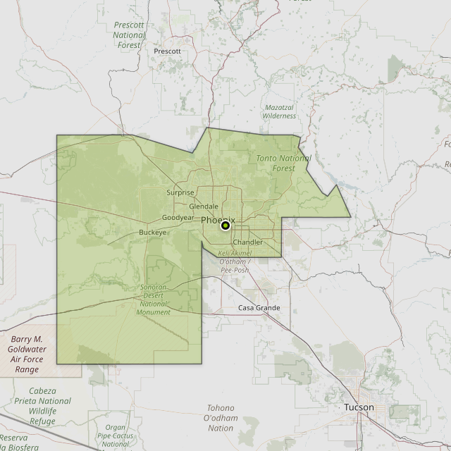 Map showing Maricopa County around Phoenix, AZ