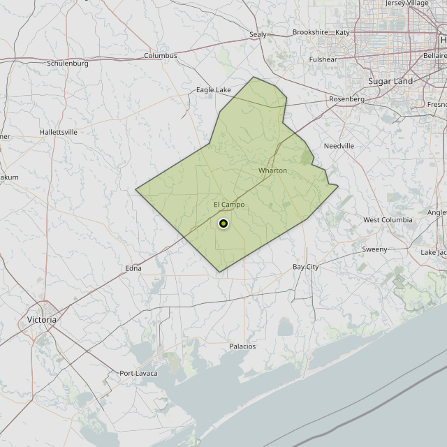 Map showing Wharton County around El Campo, TX