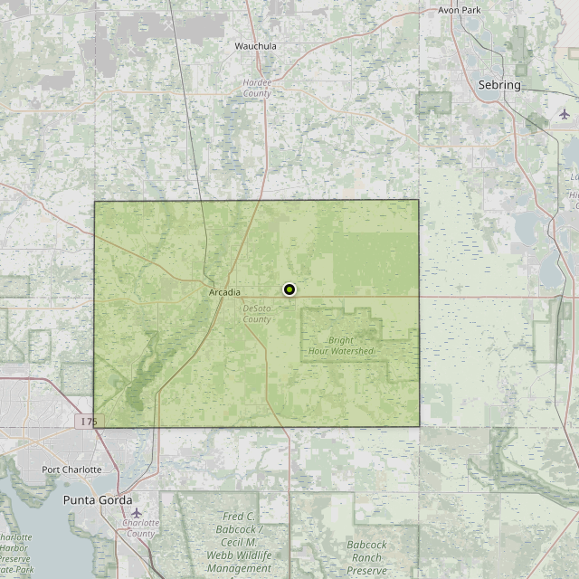 Map showing DeSoto County around Arcadia, FL