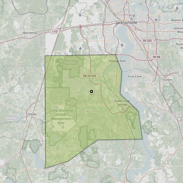 Map showing Clay County around Green Cove Springs, FL
