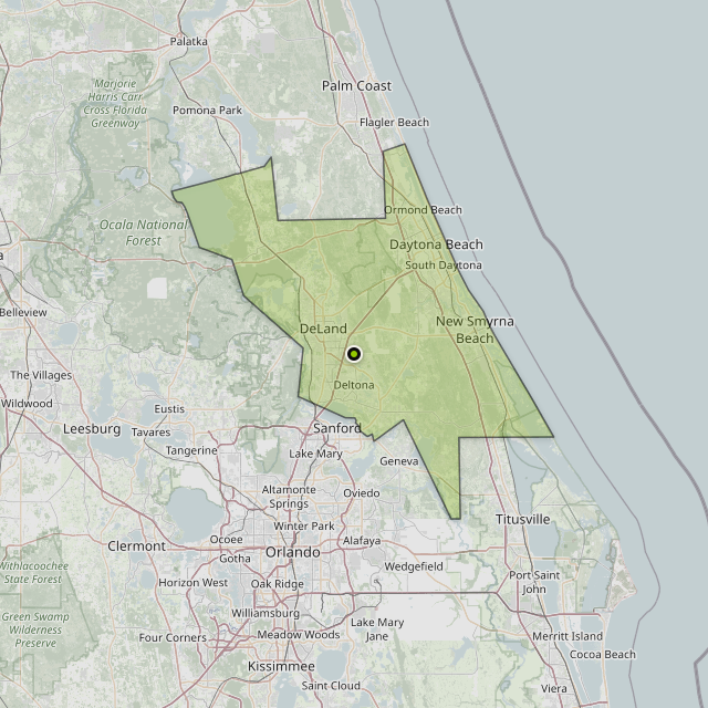 Map showing Volusia County around Lake Helen, FL