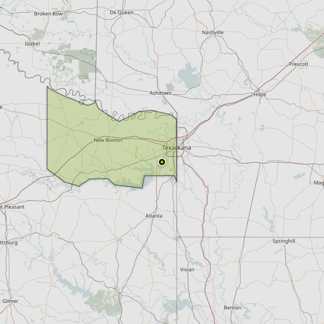 Map showing Bowie County around Texarkana, TX