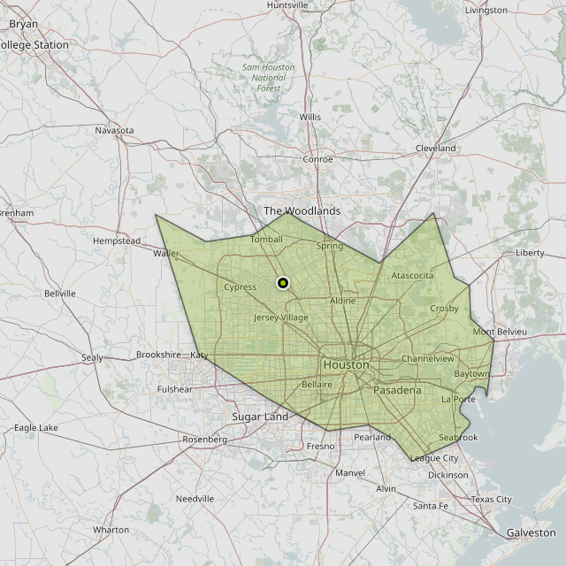 Map showing Harris County around Houston, TX