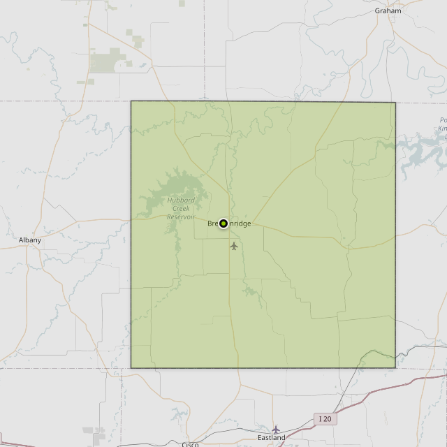 Map showing Stephens County around Breckenridge, TX