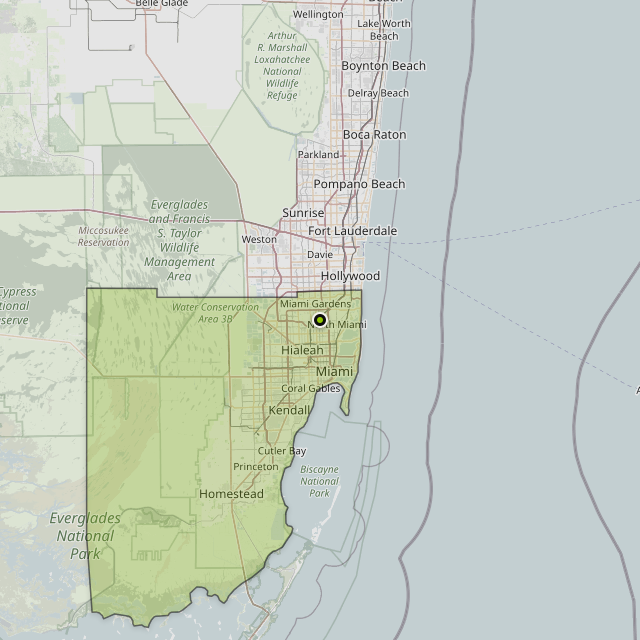 Map showing Miami-Dade County around Opa-locka, FL