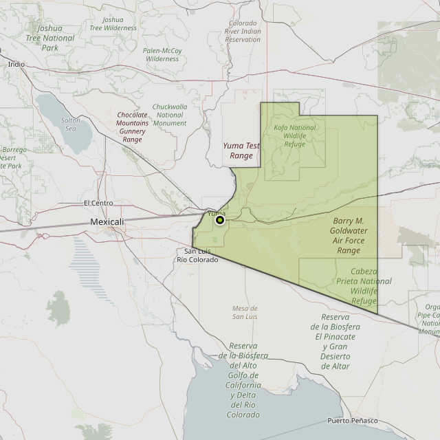 Map showing Yuma County around Yuma, AZ