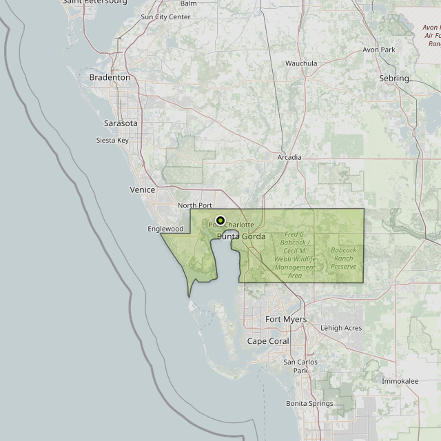 Map showing Charlotte County around Port Charlotte, FL