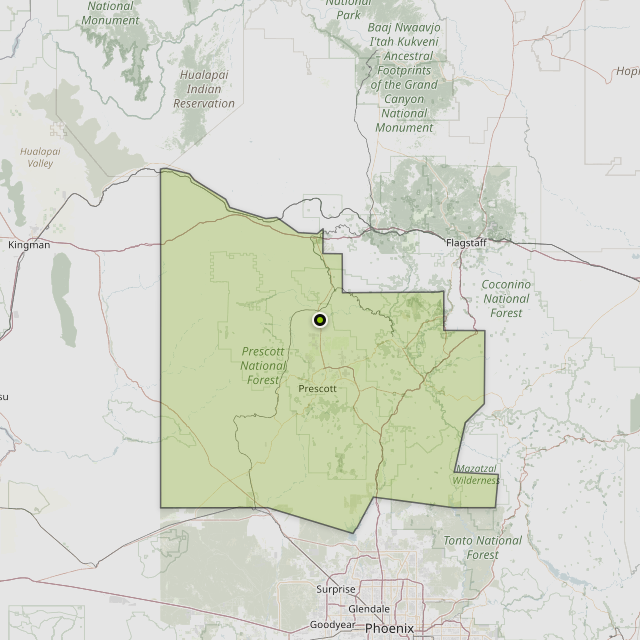 Map showing Yavapai County around Paulden, AZ
