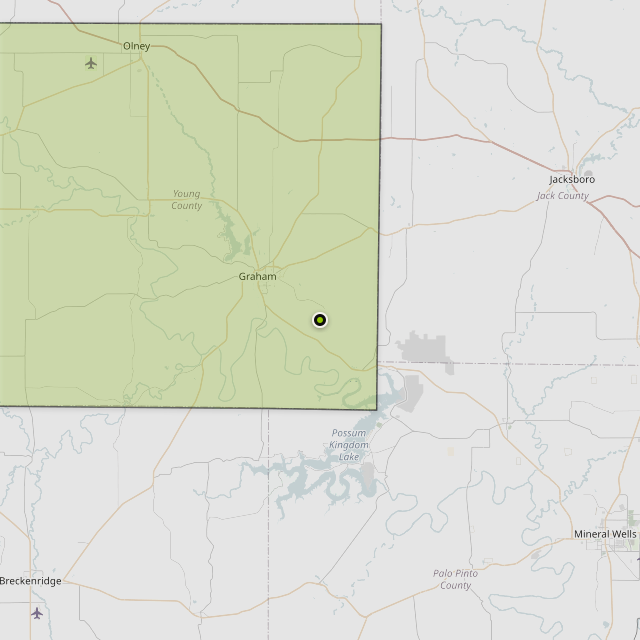 Map showing Young County around Graham, TX