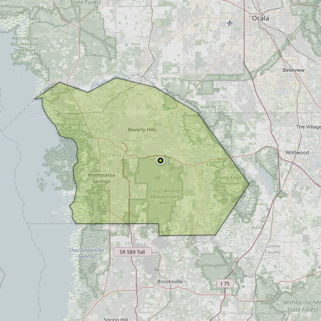 Map showing Citrus County around Inverness Highlands North, FL