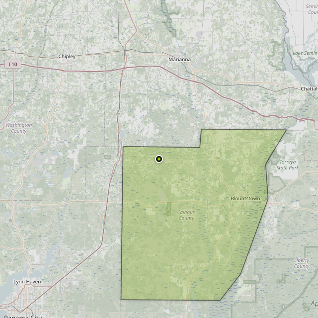 Map showing Calhoun County around Altha, FL