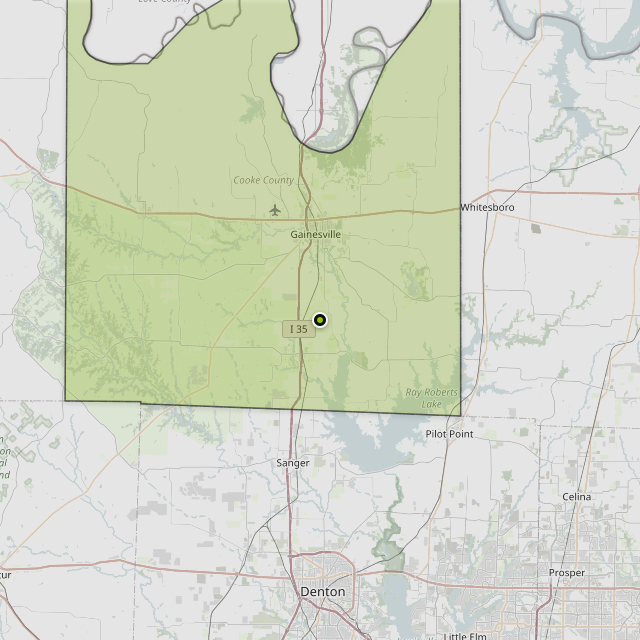 Map showing Cooke County around Gainesville, TX