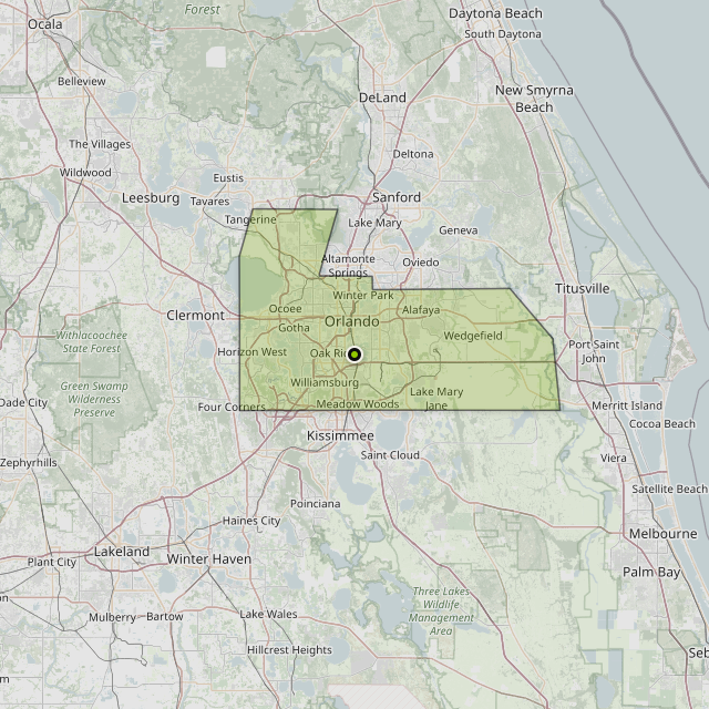 Map showing Orange County around Orlando, FL
