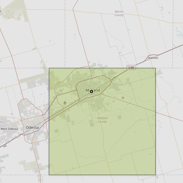 Map showing Midland County around Midland, TX