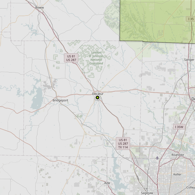 Map showing Cooke County around Decatur, TX