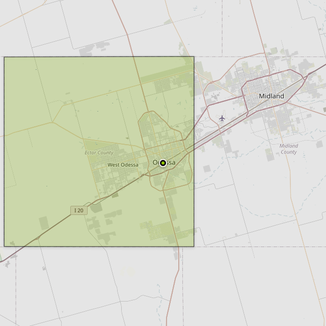 Map showing Ector County around Odessa, TX
