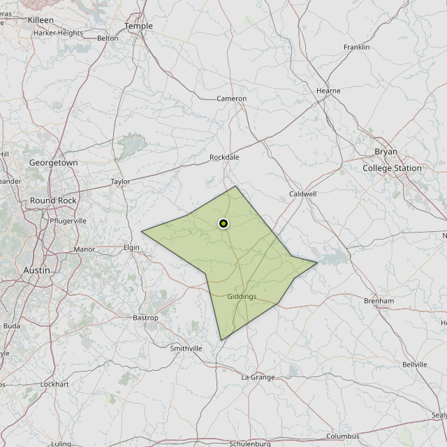 Map showing Lee County around Lexington, TX