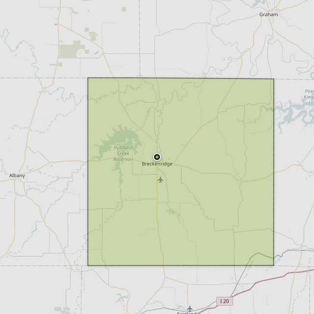 Map showing Stephens County around Breckenridge, TX