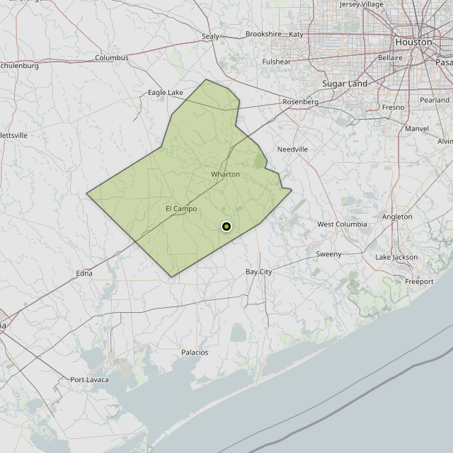 Map showing Wharton County around El Campo, TX