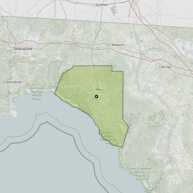Map showing Taylor County around Perry, FL