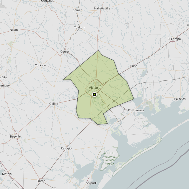Map showing Victoria County around Victoria, TX
