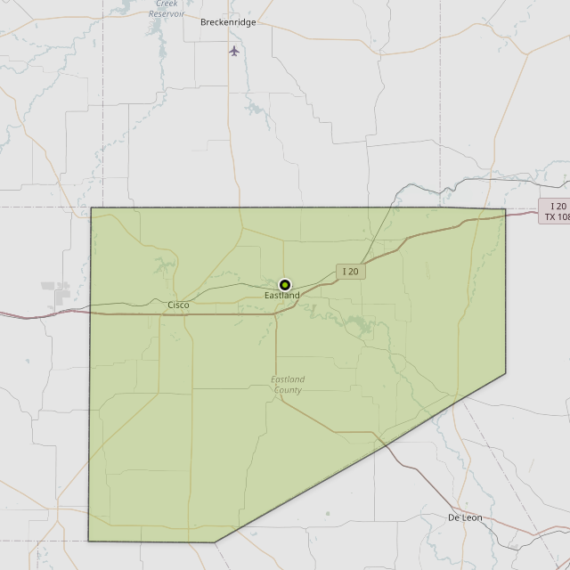 Map showing Eastland County around Eastland, TX