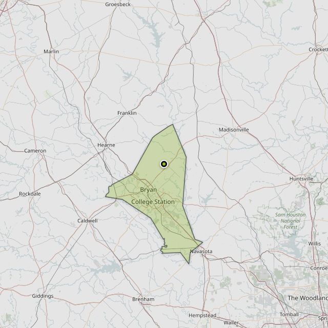Map showing Brazos County around Bryan, TX