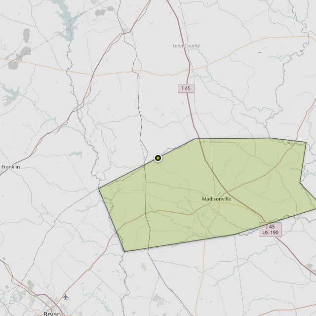 Map showing Madison County around Hilltop Lakes, TX