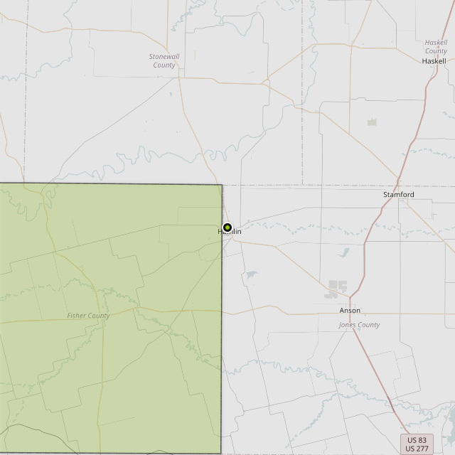 Map showing Fisher County around Hamlin, TX