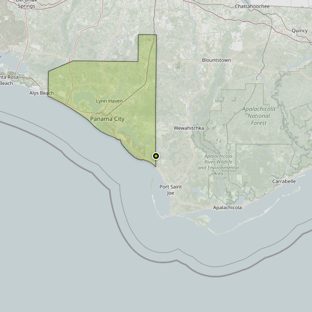 Map showing Bay County around Port St Joe, FL