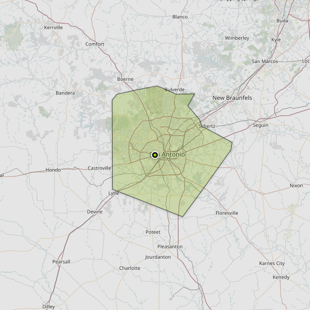 Map showing Bexar County around San Antonio, TX
