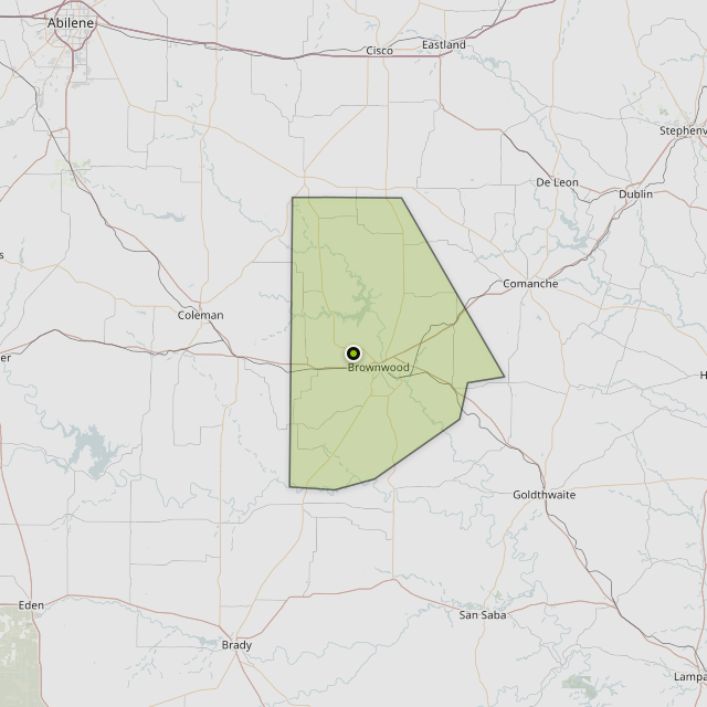 Map showing Brown County around Brownwood, TX