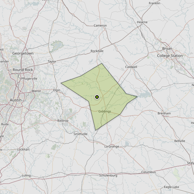 Map showing Lee County around Lincoln, TX