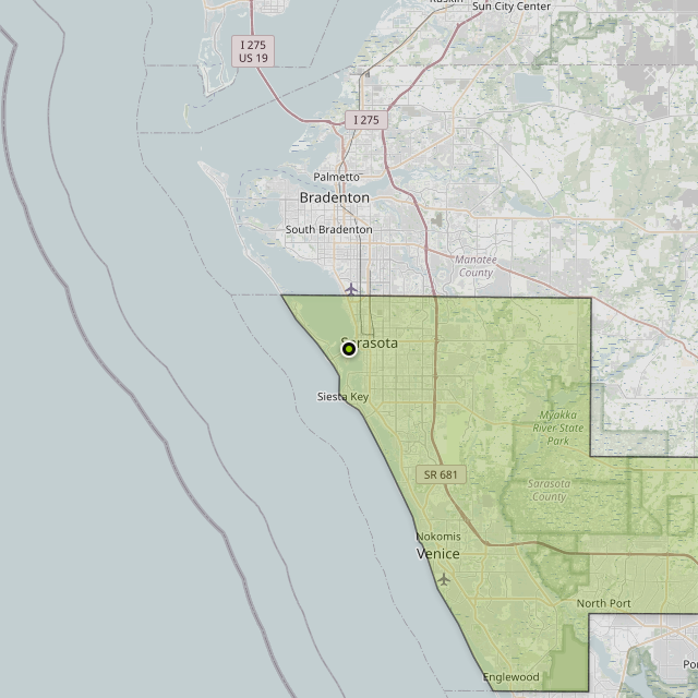 Map showing Sarasota County around Sarasota, FL