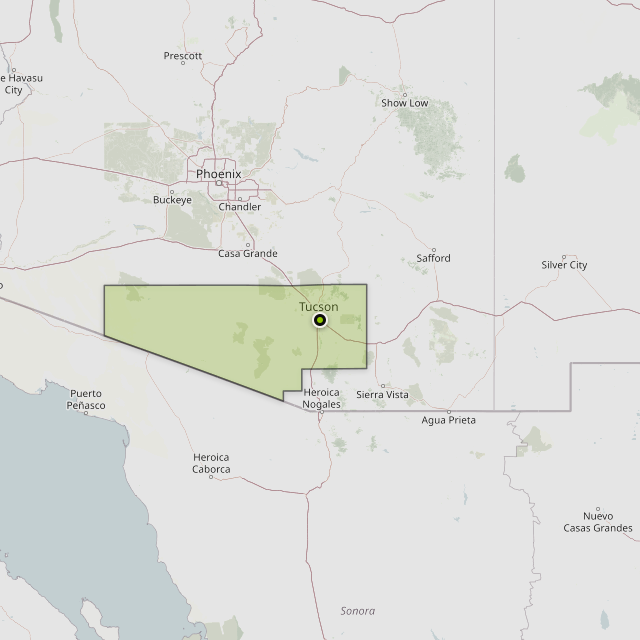 Map showing Pima County around Tucson, AZ
