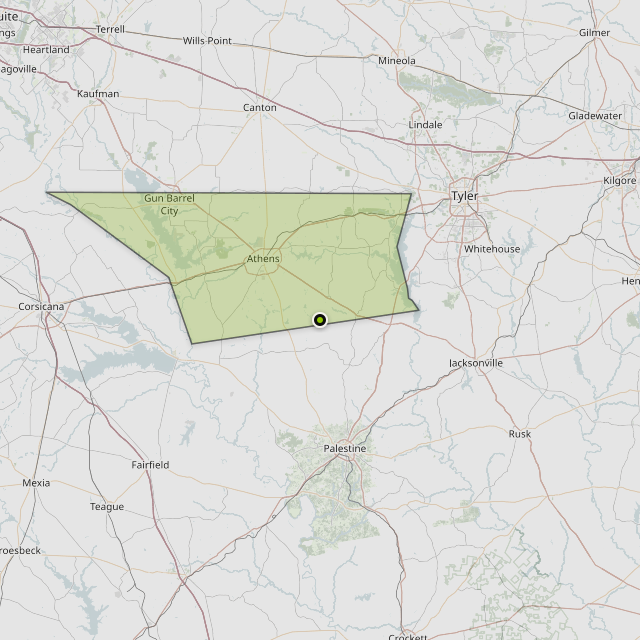 Map showing Henderson County around Larue, TX