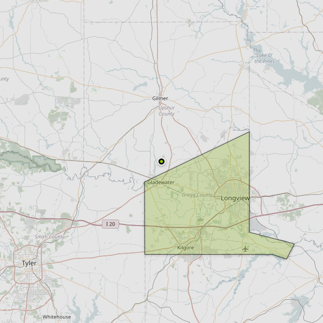 Map showing Gregg County around Gladewater, TX