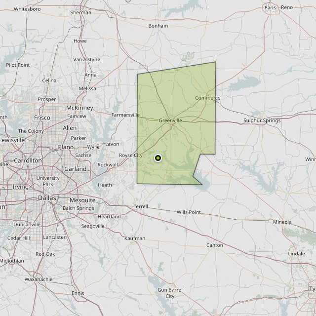 Map showing Hunt County around Quinlan, TX