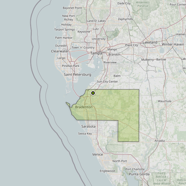 Map showing Manatee County around Ellenton, FL