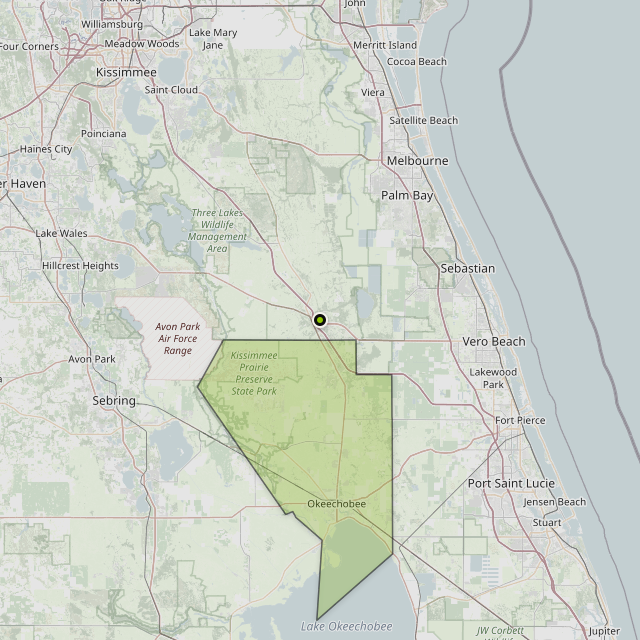 Map showing Okeechobee County around Okeechobee, FL