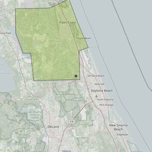 Map showing Flagler County around Ormond Beach, FL